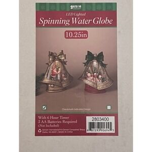 Gerson LED Lighted Spinning Water Globe Christmas Bell Santa Mrs Claus 2803400